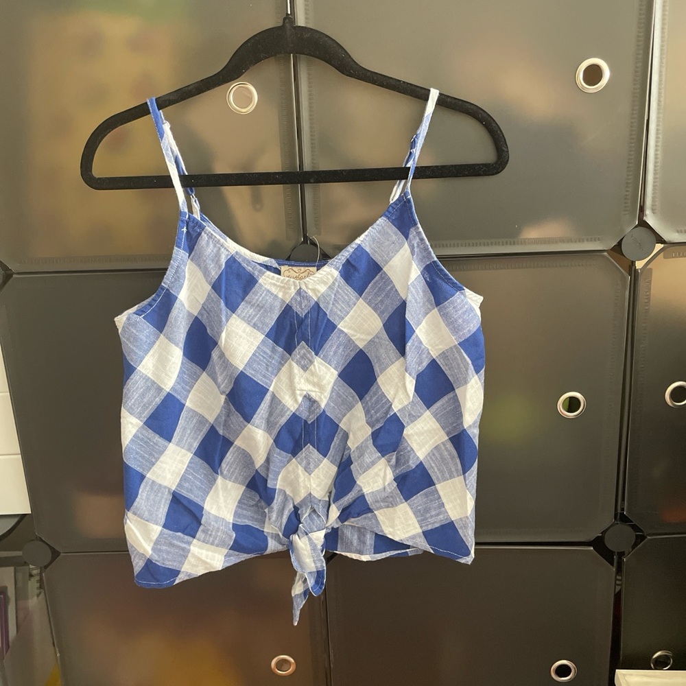 Blue and White Checkered Women's Top